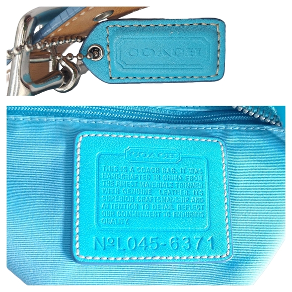 Vintage Coach 6371 Azure Blue Signature Jacquard Hamptons Demi Baguette - Picture 13 of 15